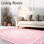 Pink Snowflake Bordered Winter Fantasy Rug
