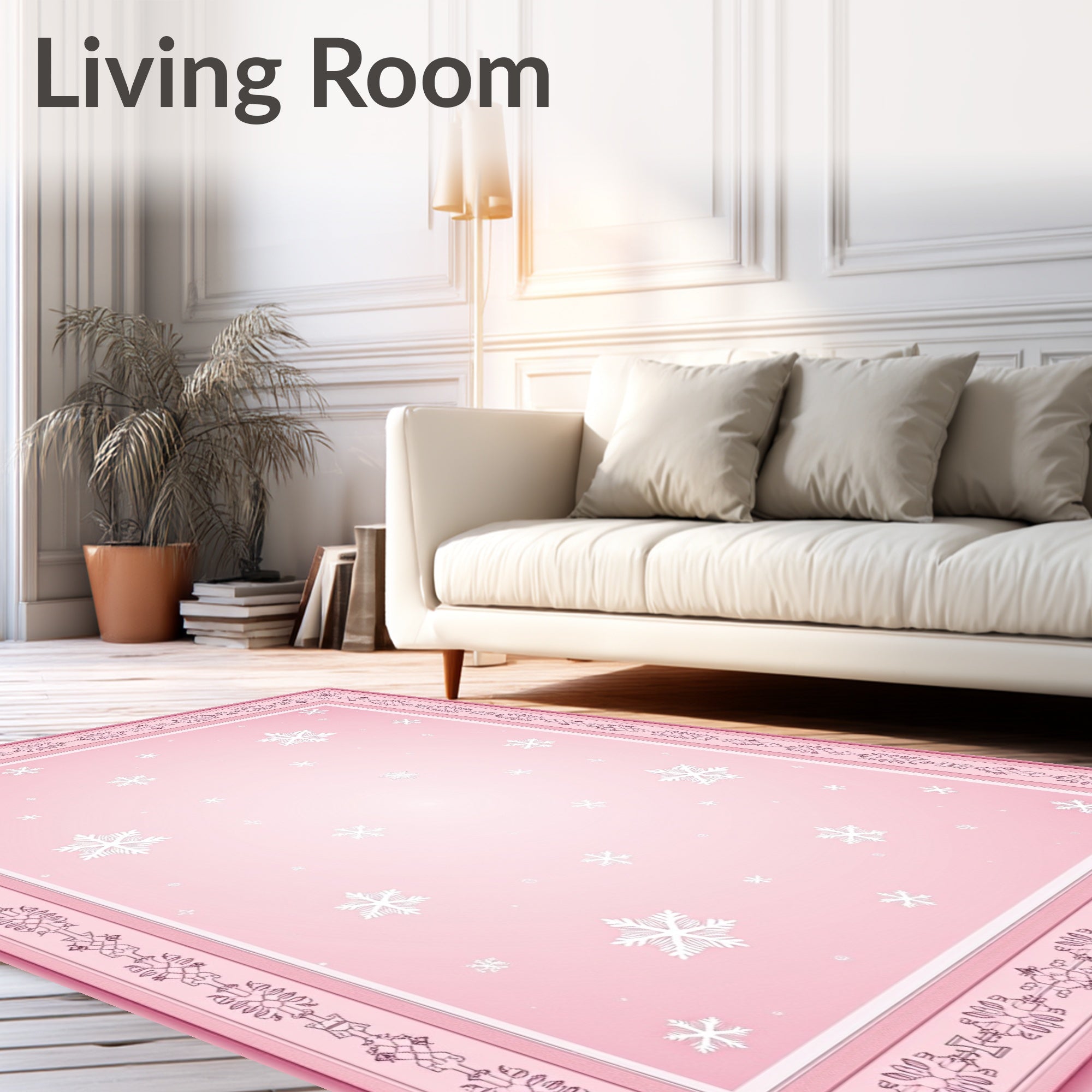 Pink Snowflake Bordered Winter Fantasy Rug