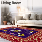 Whimsical Yellow Bee Violet Flowers Rug