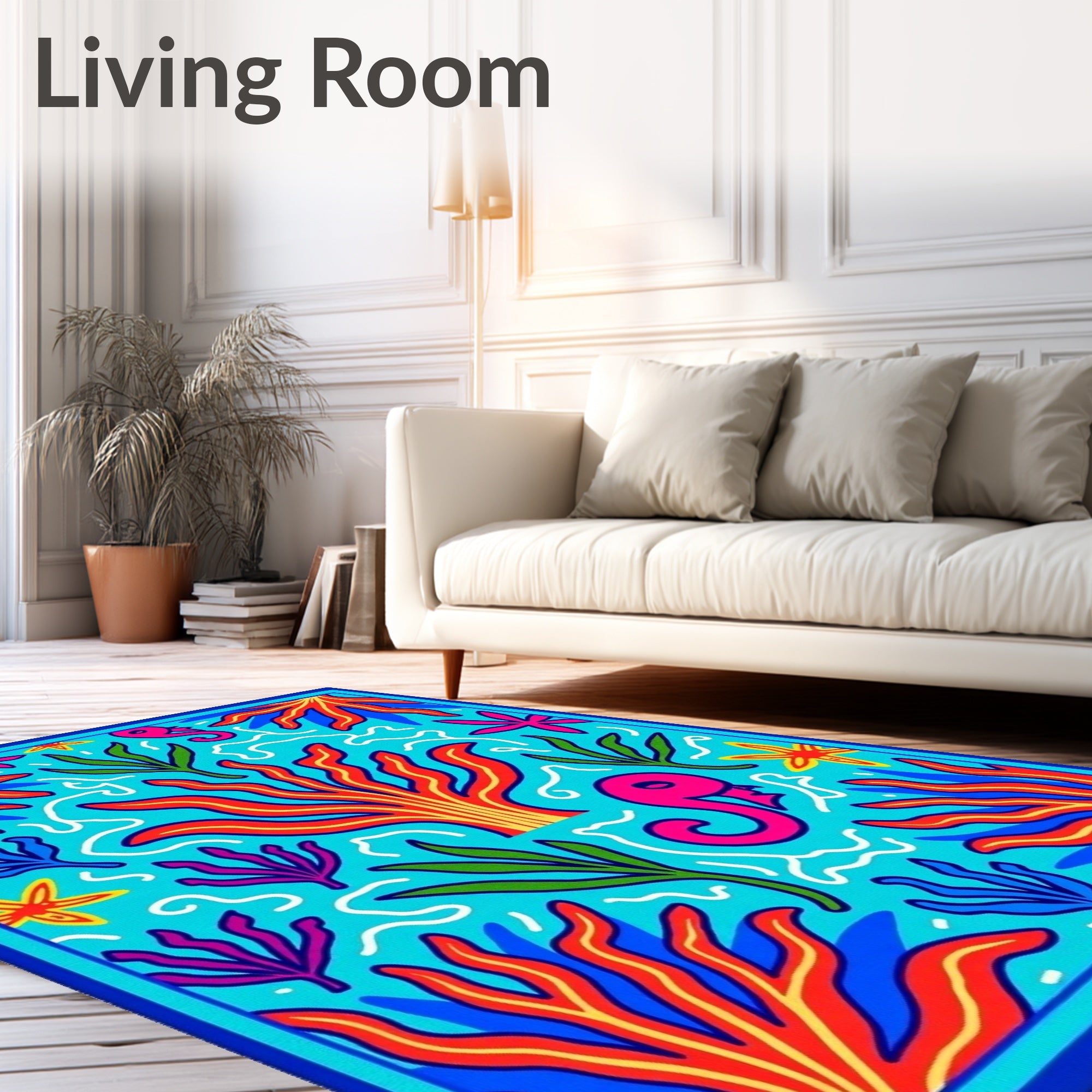 Bright Cyan Tropical Coral Seahorse Rug