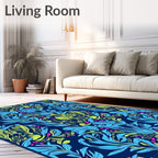 Vibrant Blue Green Floral Swirl Rug