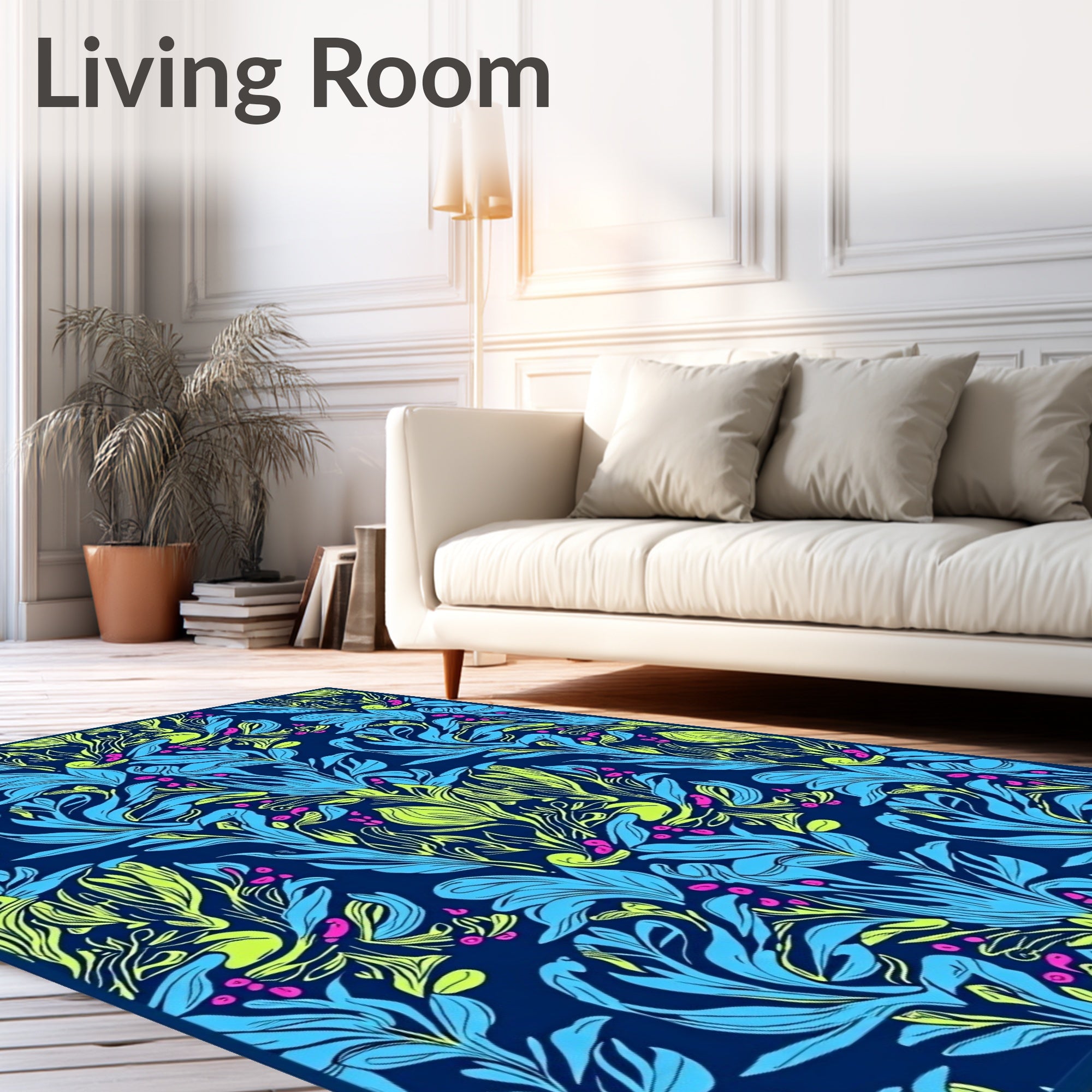 Vibrant Blue Green Floral Swirl Rug