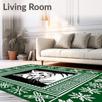 Green White Snowflakes Cat Portrait Rug