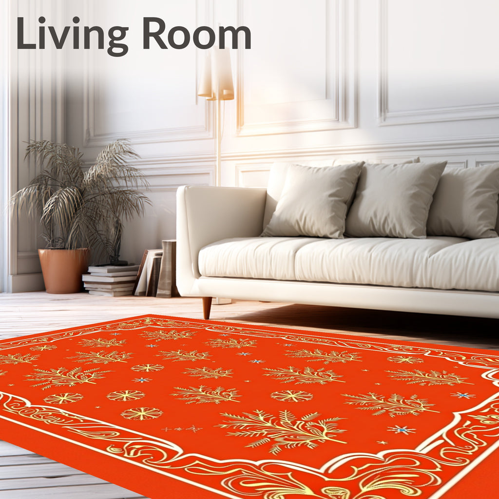 Golden Floral Boughs Medallion Border Rug