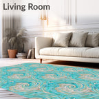 Aqua Swirls and Stars Textile Rug