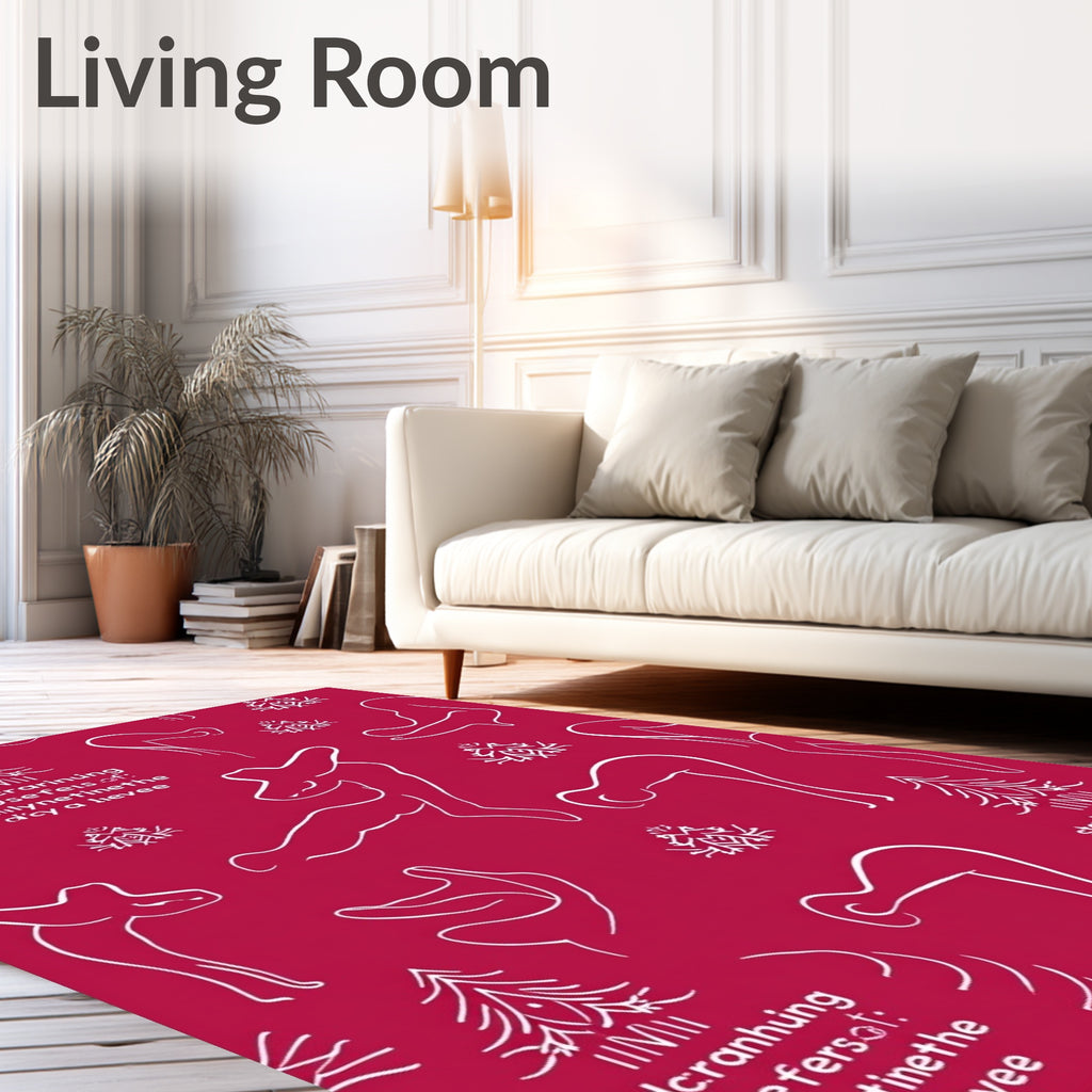 Whimsical Red Line Art Figures Rug