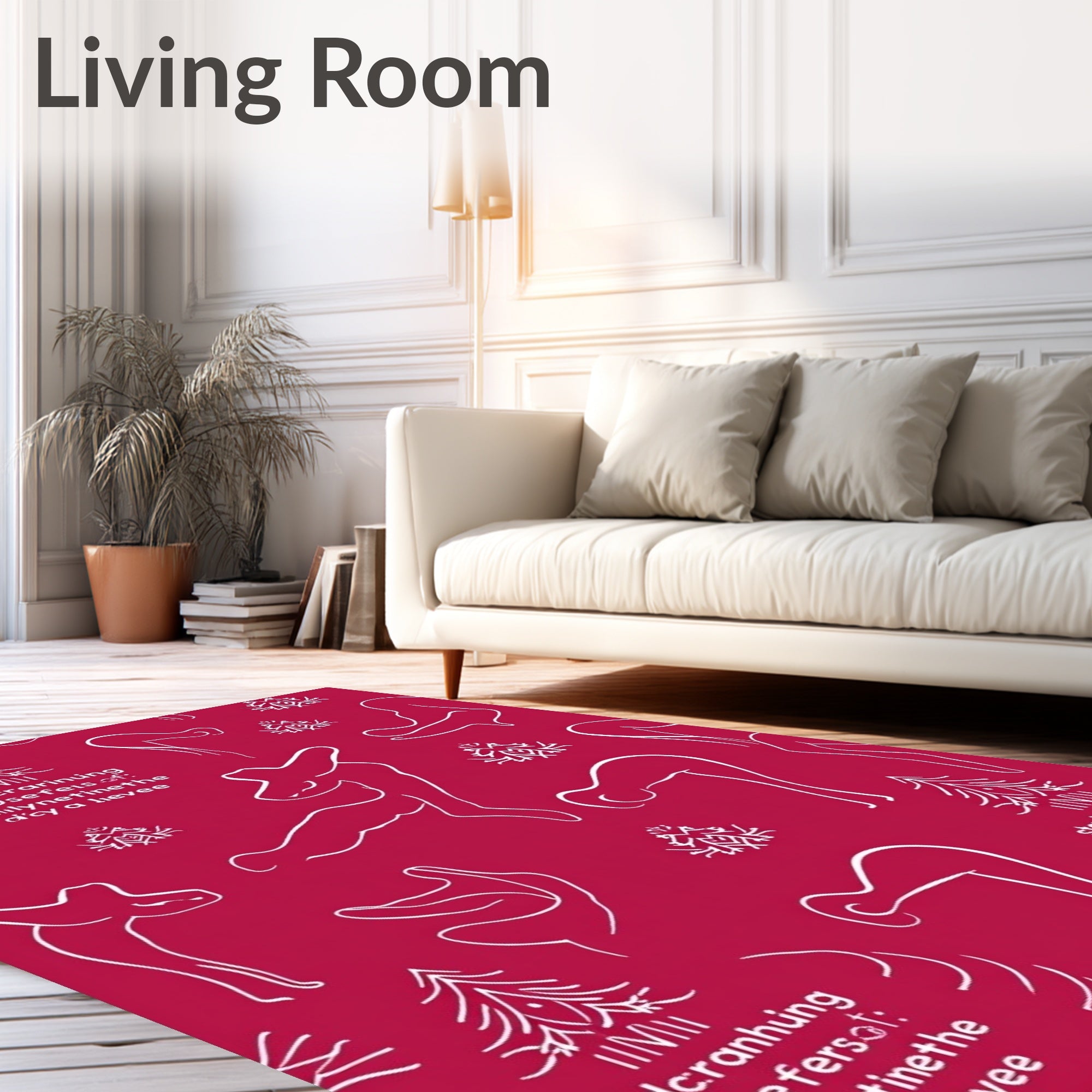 Whimsical Red Line Art Figures Rug
