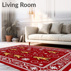 Festive Red Gingerbread Snowflake Border Rug