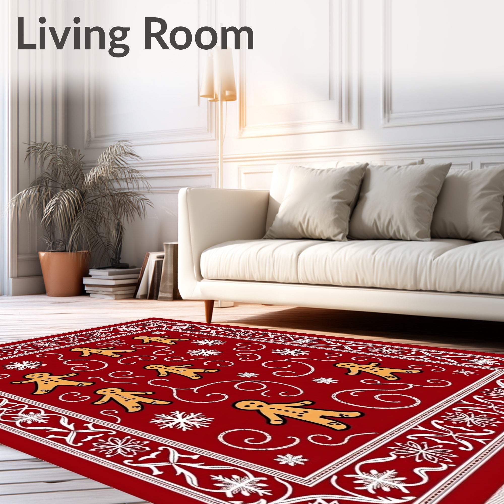 Festive Red Gingerbread Snowflake Border Rug