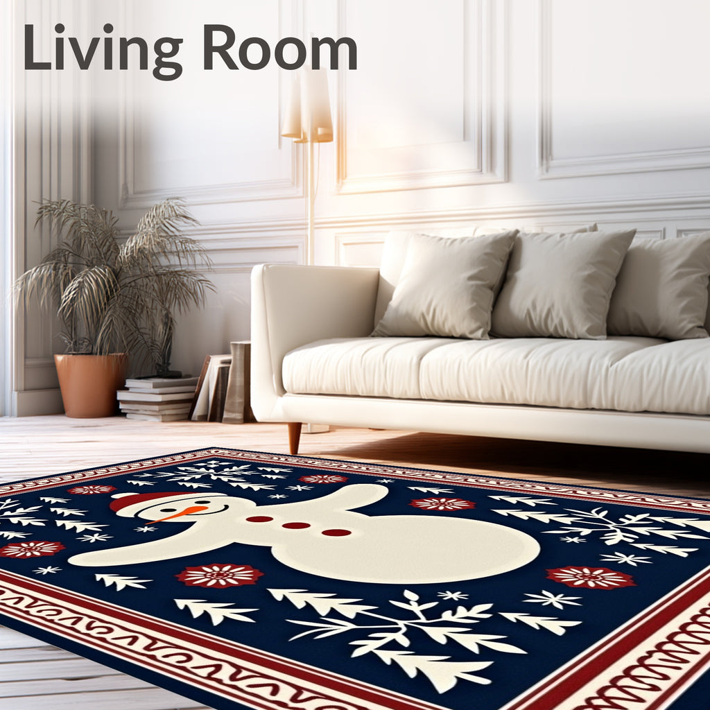 Winter Snowman Scene Folk Art Rug