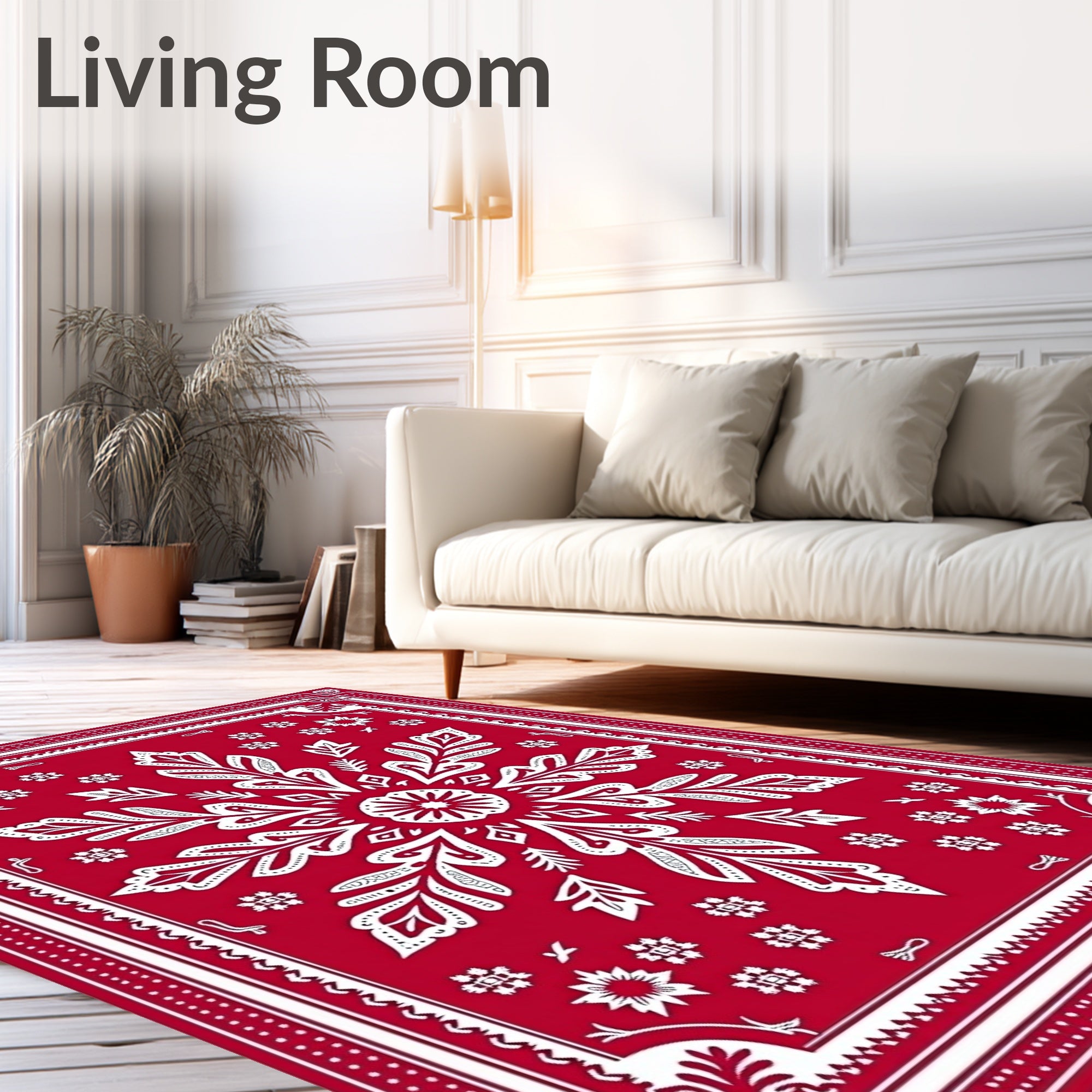 Bold Red Snowflake Medallion Rug