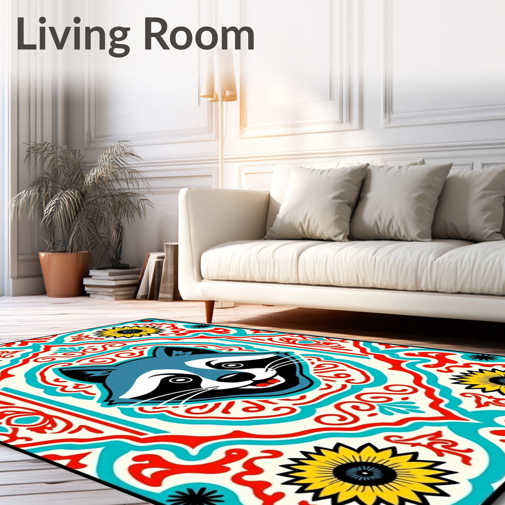 Cute Raccoon Floral Medallion Rug