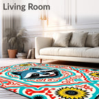 Cute Raccoon Floral Medallion Rug