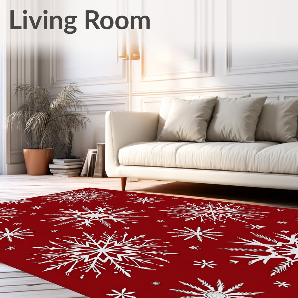 Crimson and White Winter Frost Scatter Rug