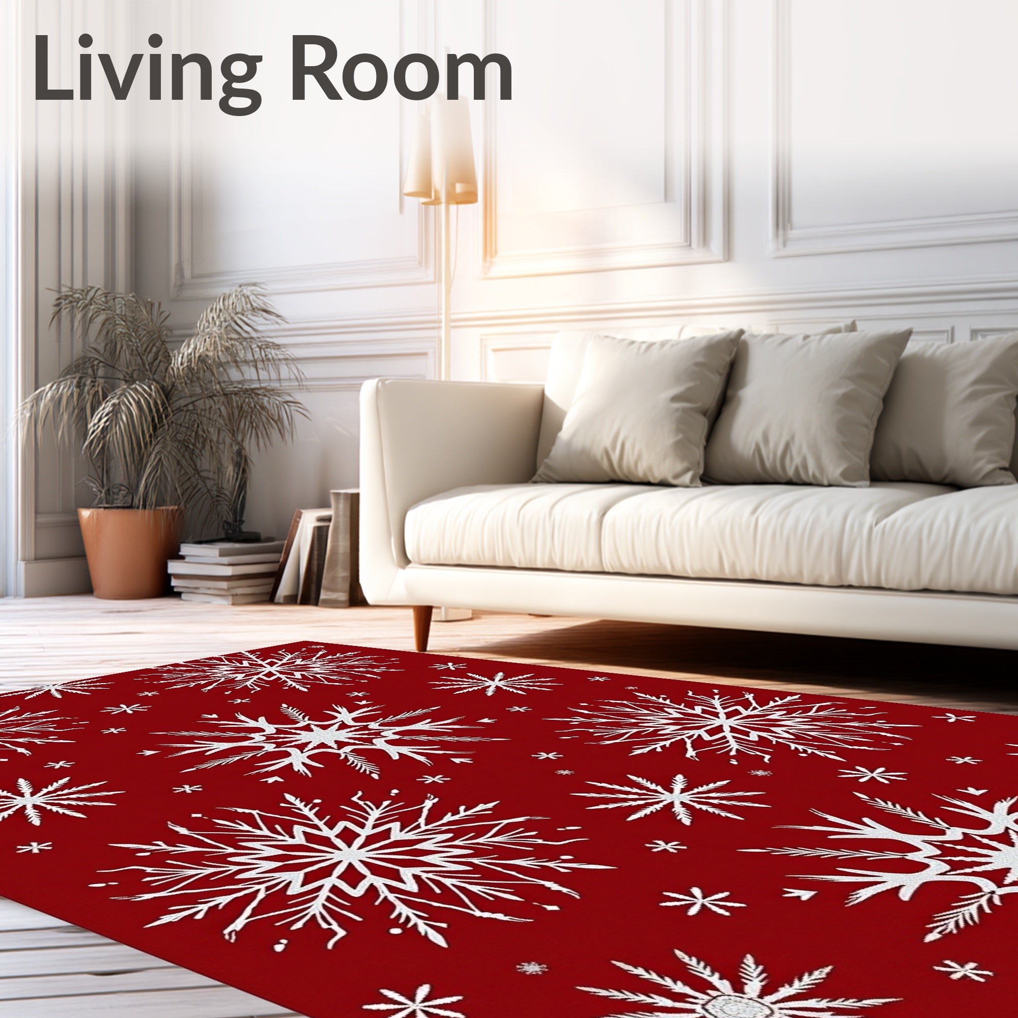 Crimson and White Winter Frost Scatter Rug