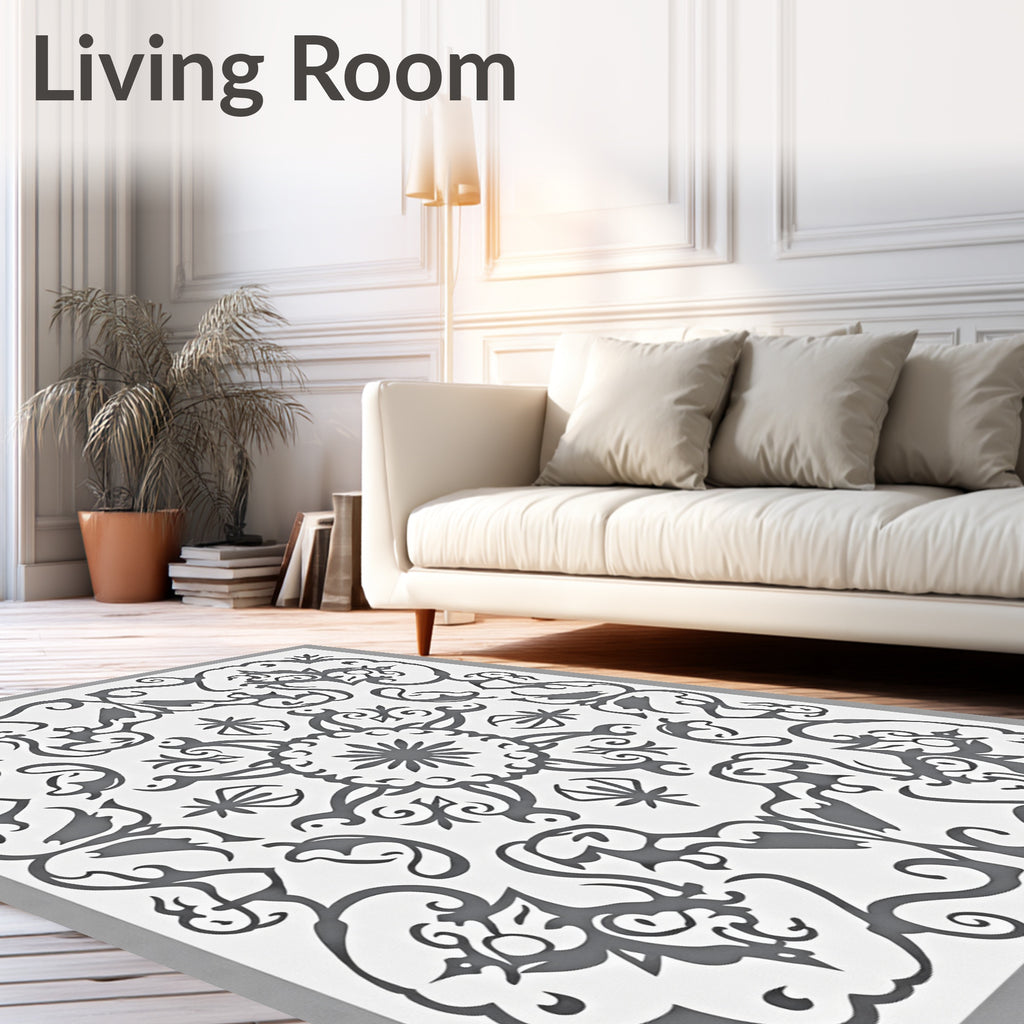 Elegant Gray Floral Mandala Rug