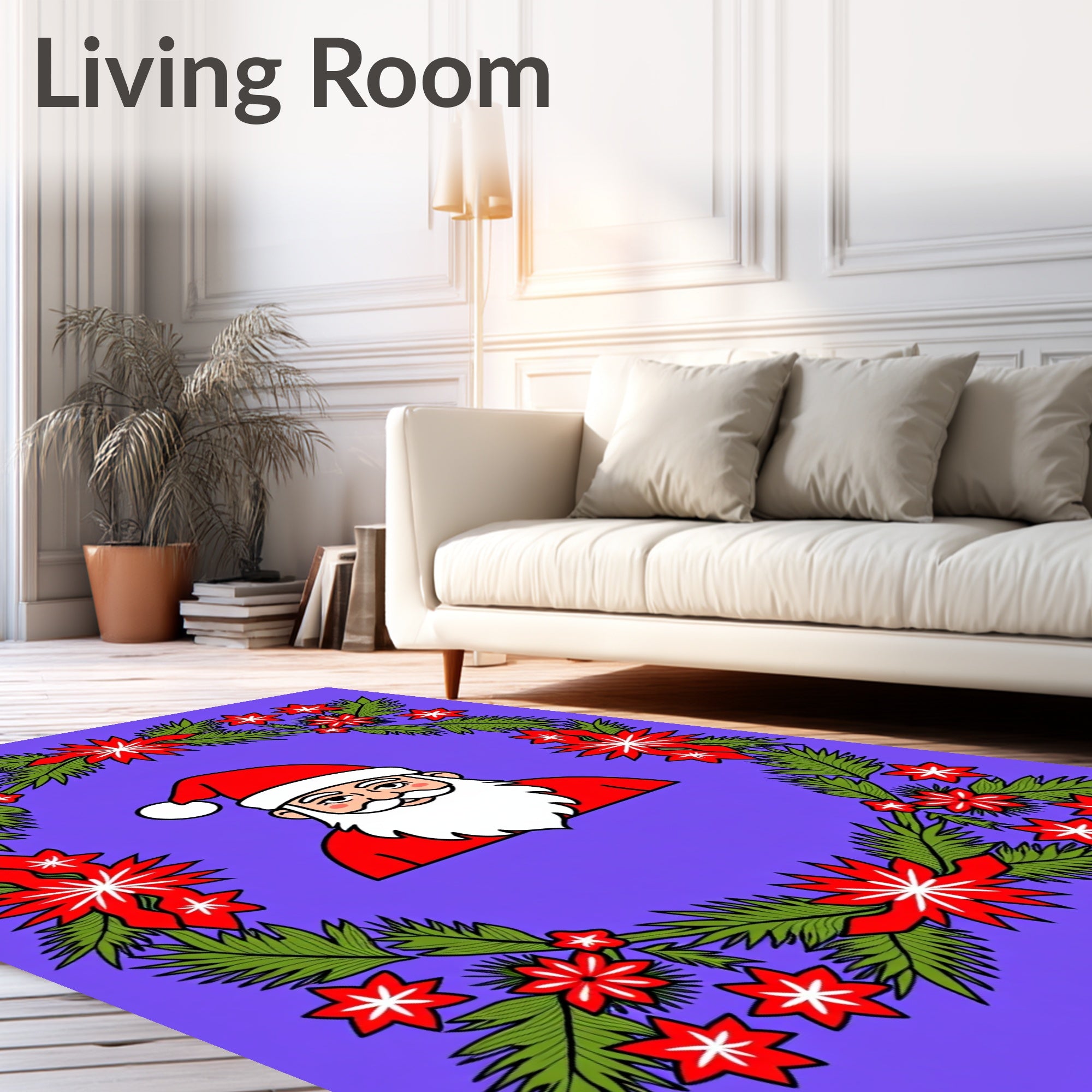 Festive Santa Christmas Floral Garland Rug