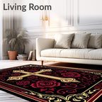 Crimson Rose Cross Ornate Border Rug