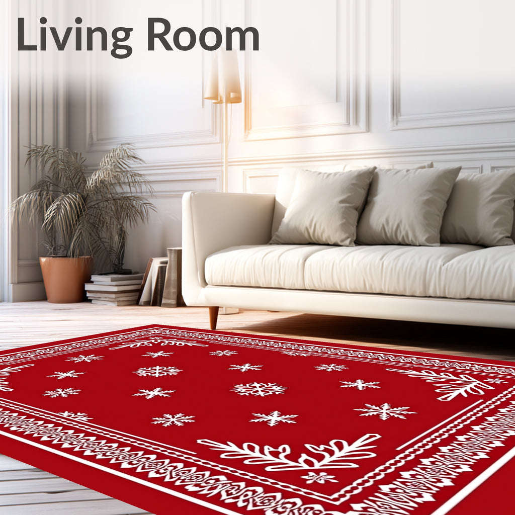 Crimson Snowflakes Intricate Border Rug