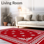Crimson Snowflakes Intricate Border Rug