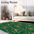 Emerald Green Floral Vine Meadow Rug