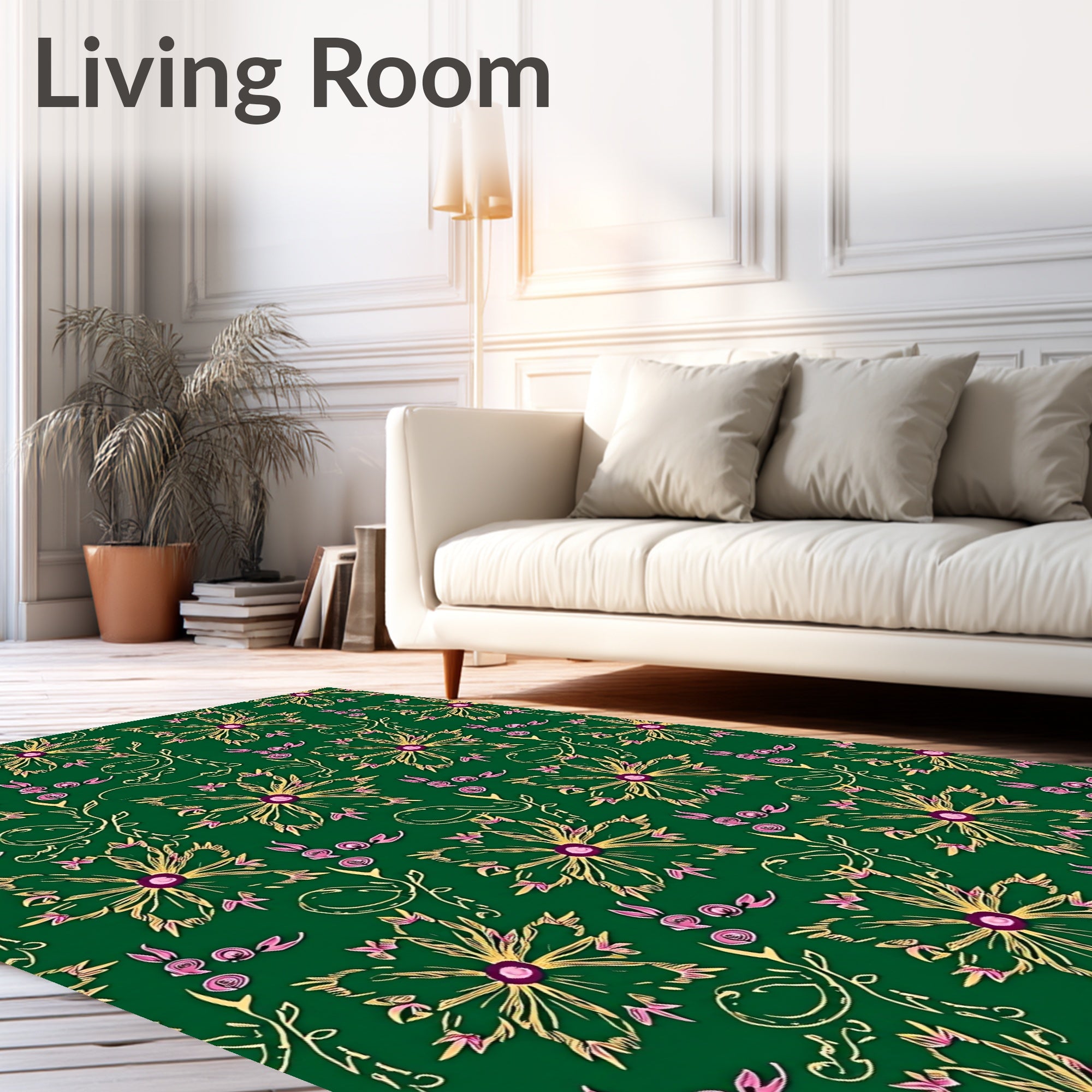 Emerald Green Floral Vine Meadow Rug