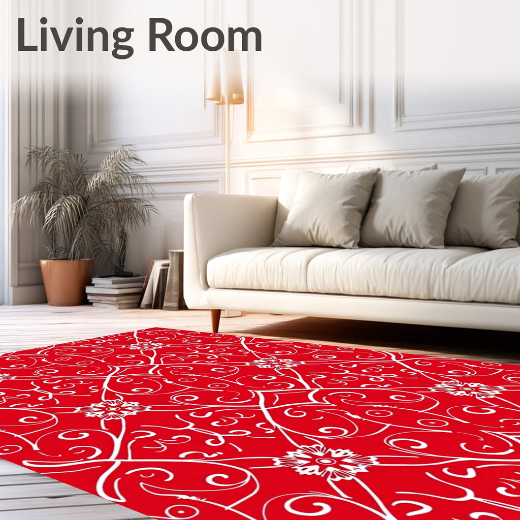 Crimson White Scrolling Floral Medallion Rug
