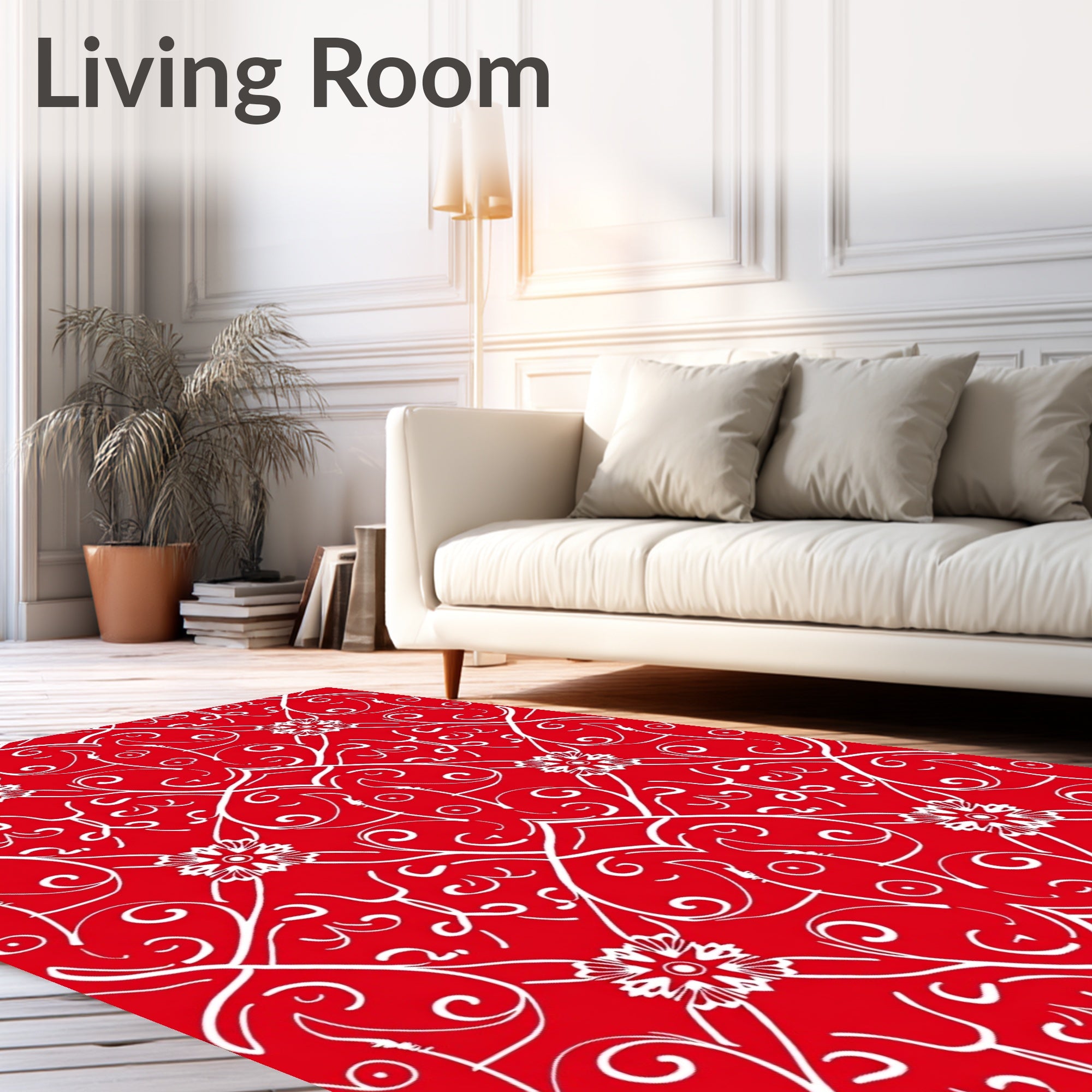 Crimson White Scrolling Floral Medallion Rug
