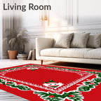 Red Evergreen Holly Santa Border Rug