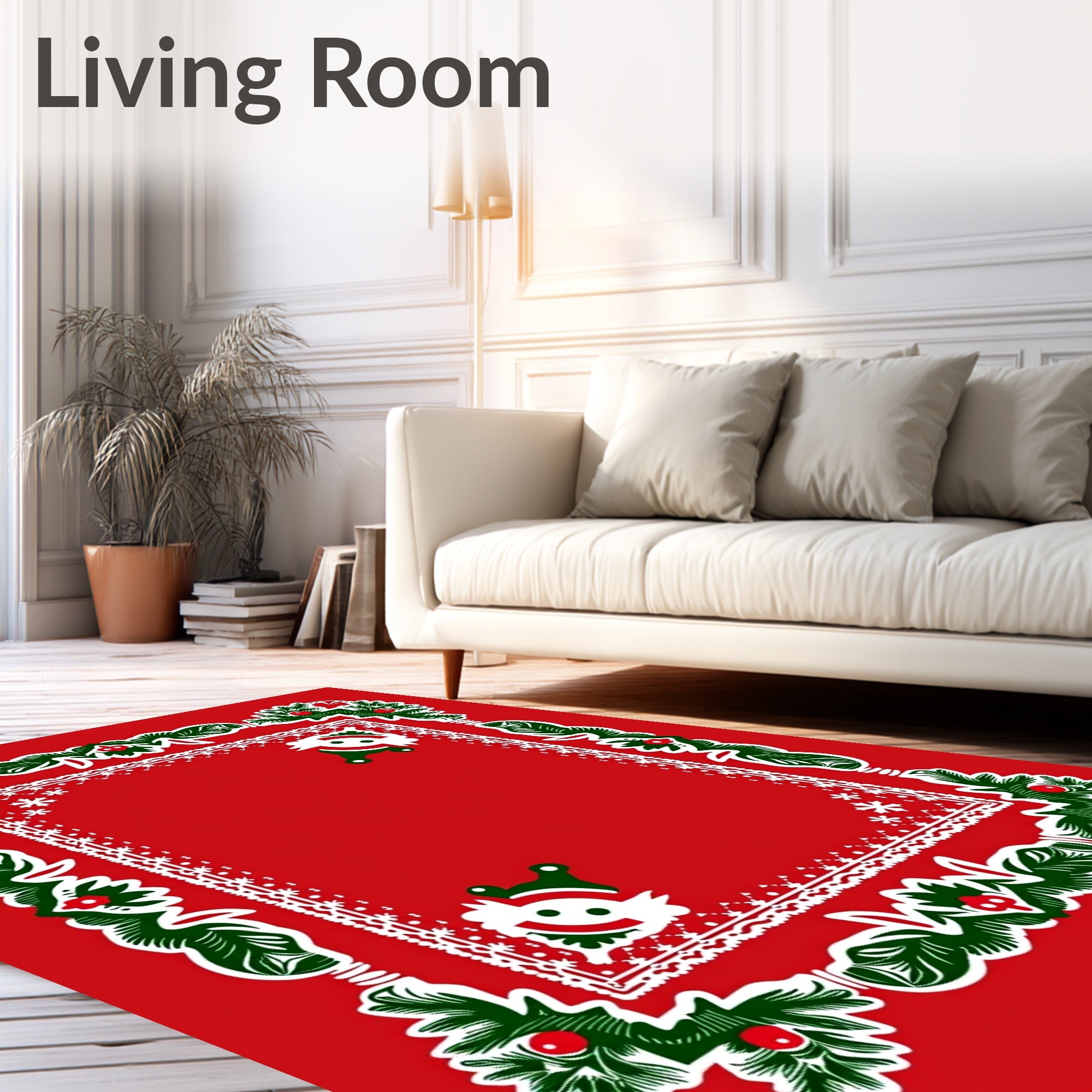 Red Evergreen Holly Santa Border Rug
