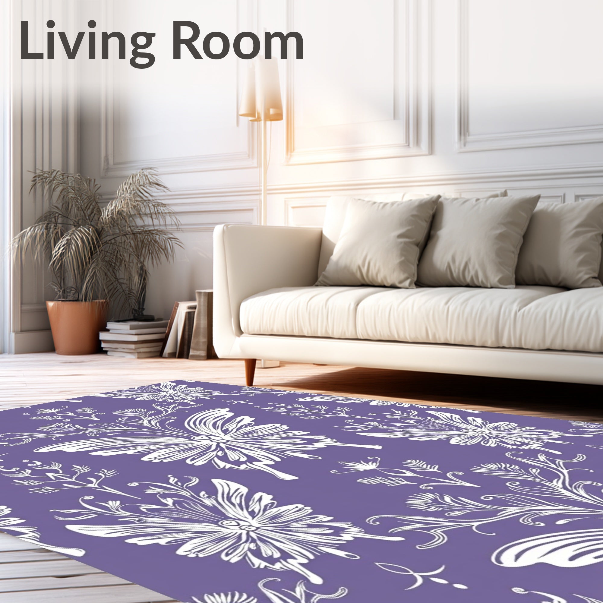 Lavender White Butterfly Floral Scroll Rug