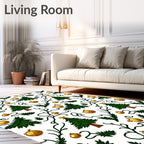 Golden Ornaments Green Christmas Tree Garland Rug