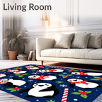 Festive Penguin Christmas Holly Rug