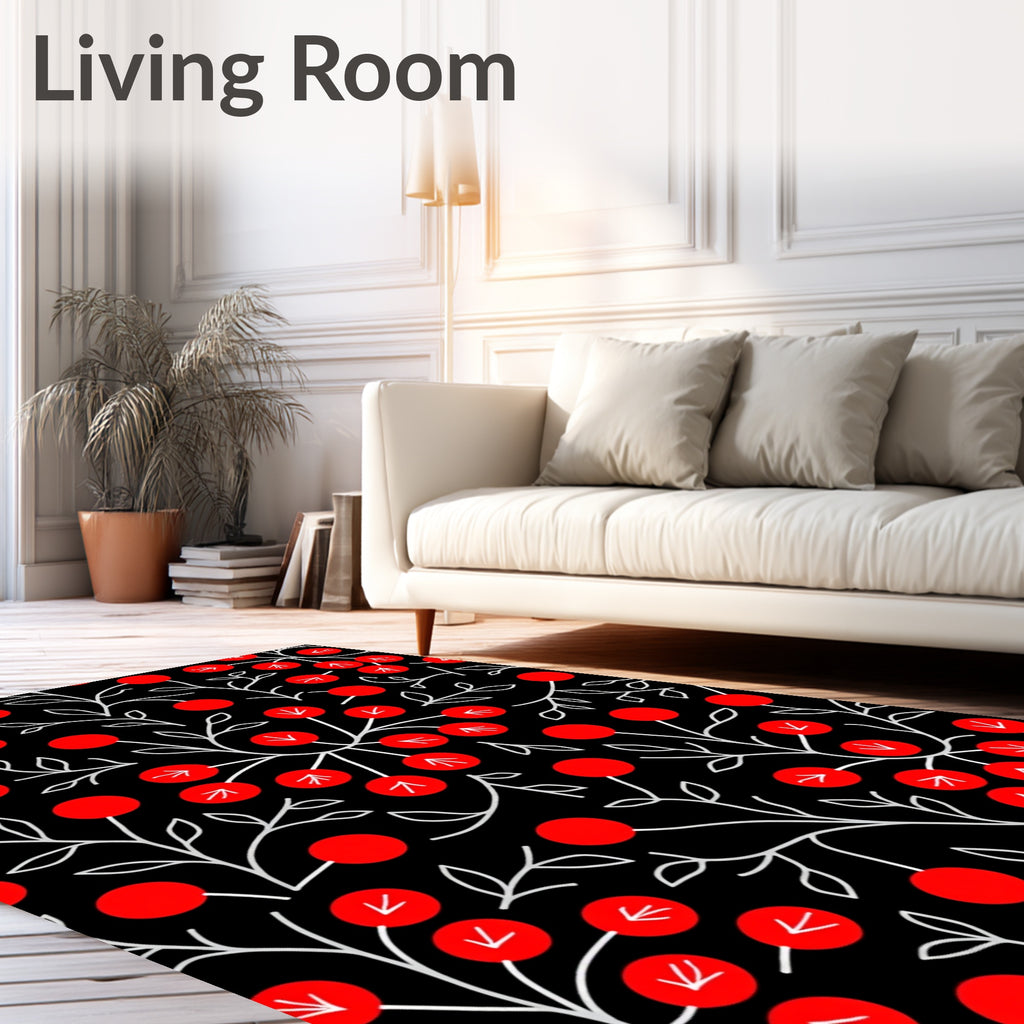 Bold Red Berry Vine Arrangement Rug