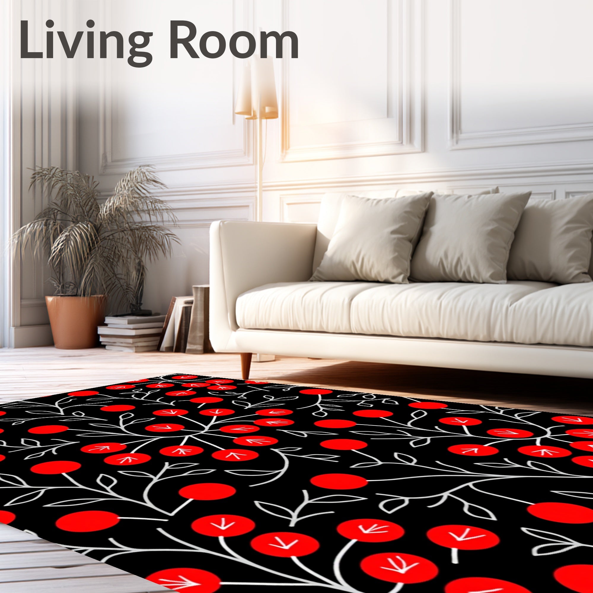 Bold Red Berry Vine Arrangement Rug