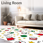 Whimsical Christmas Figures Golden Stars Rug