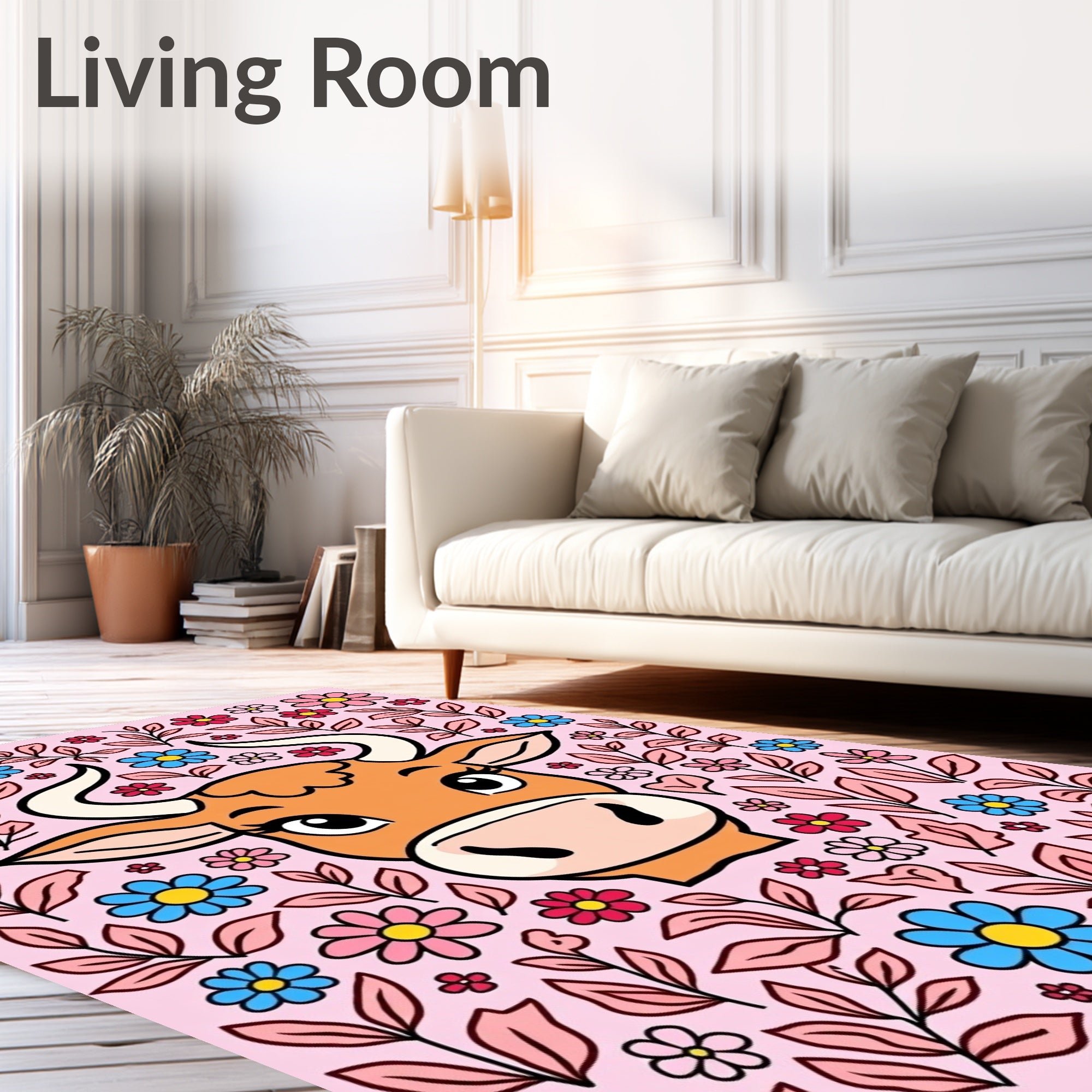 Whimsical Cow Floral Garden Rug