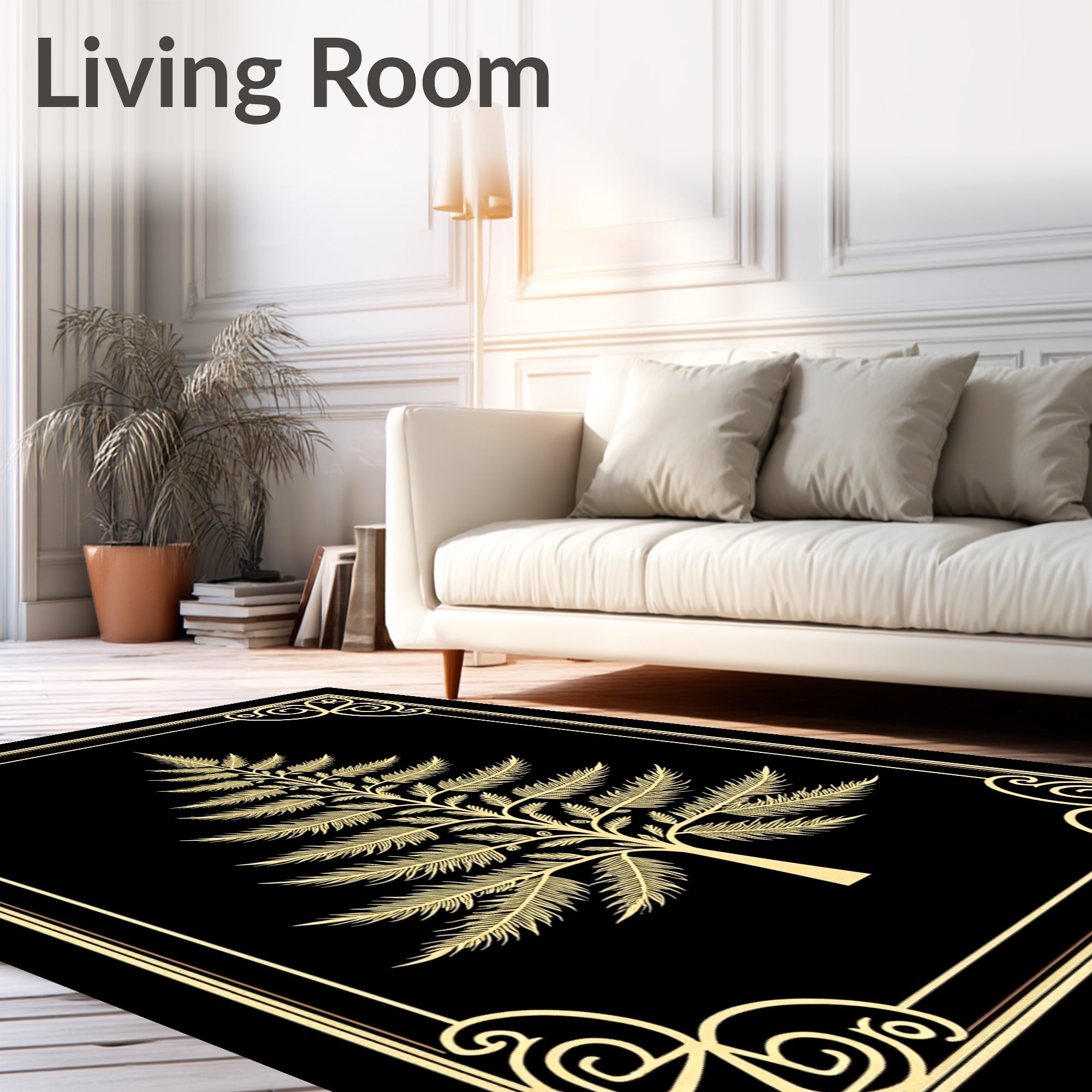 Golden Palm Tree Elaborate Border Rug