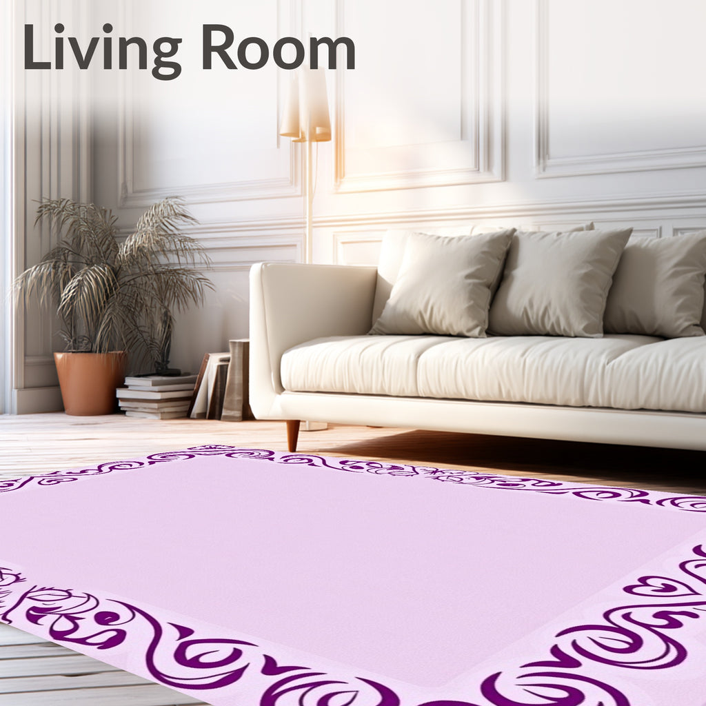 Ornate Purple Floral Swirl Frame Rug