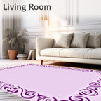 Ornate Purple Floral Swirl Frame Rug