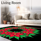 Red Poinsettia Green Leaf Wreath Rug
