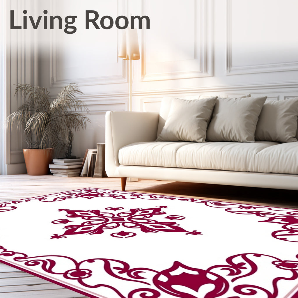 Ornate Crimson Vine Scroll Work Rug