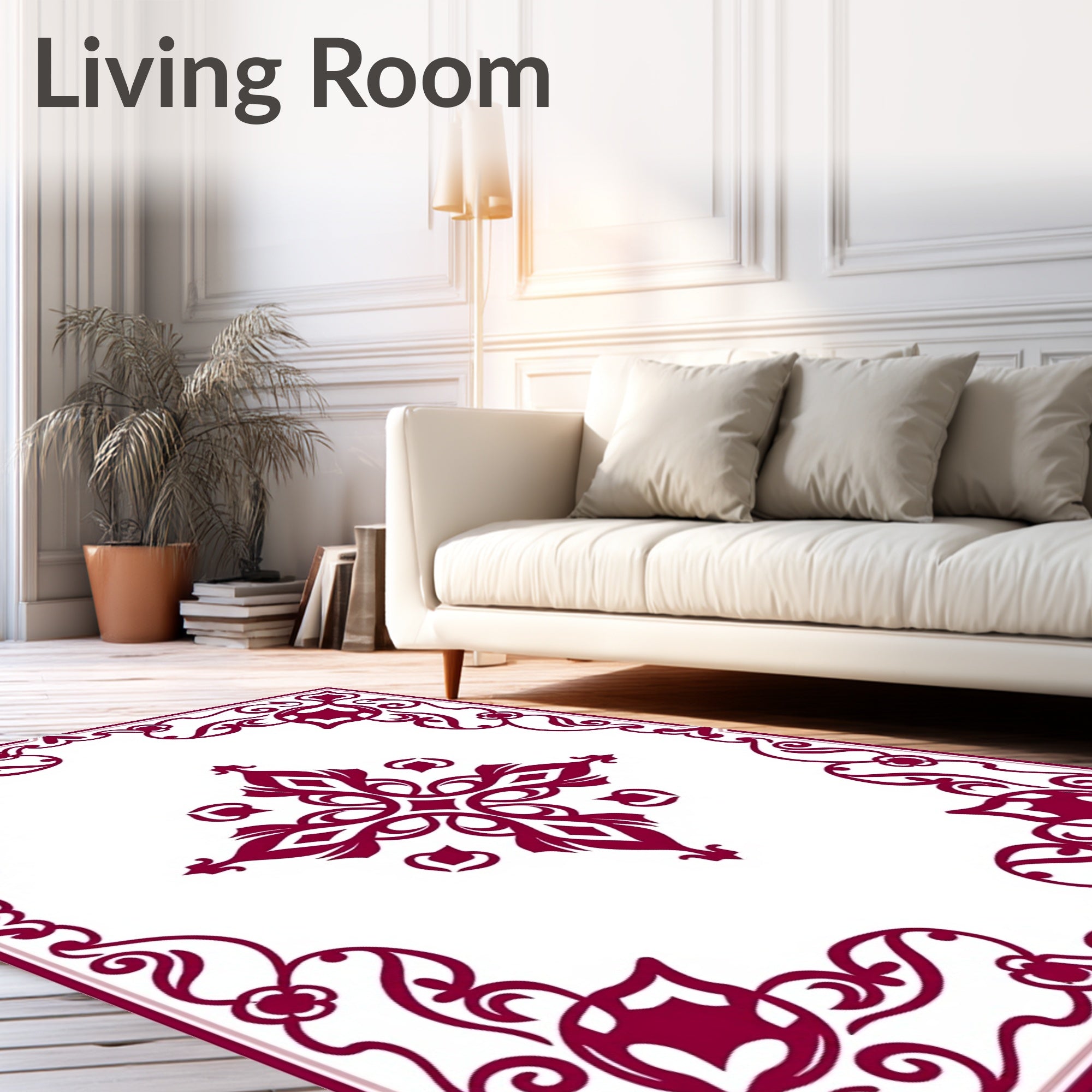 Ornate Crimson Vine Scroll Work Rug