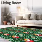 Festive Red Santa Green Ornament Rug