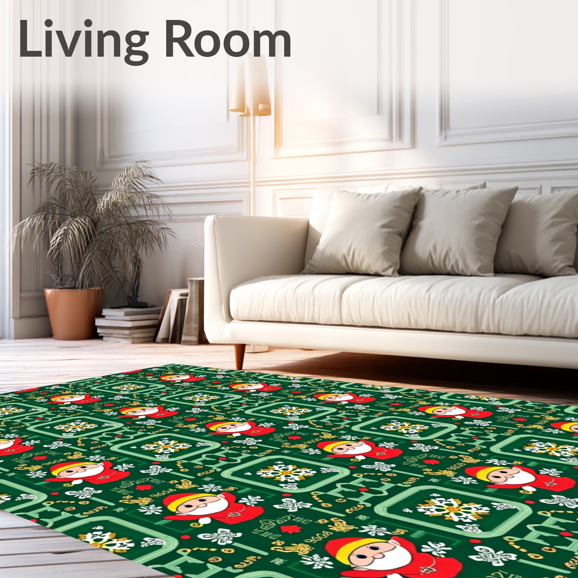 Festive Red Santa Green Ornament Rug