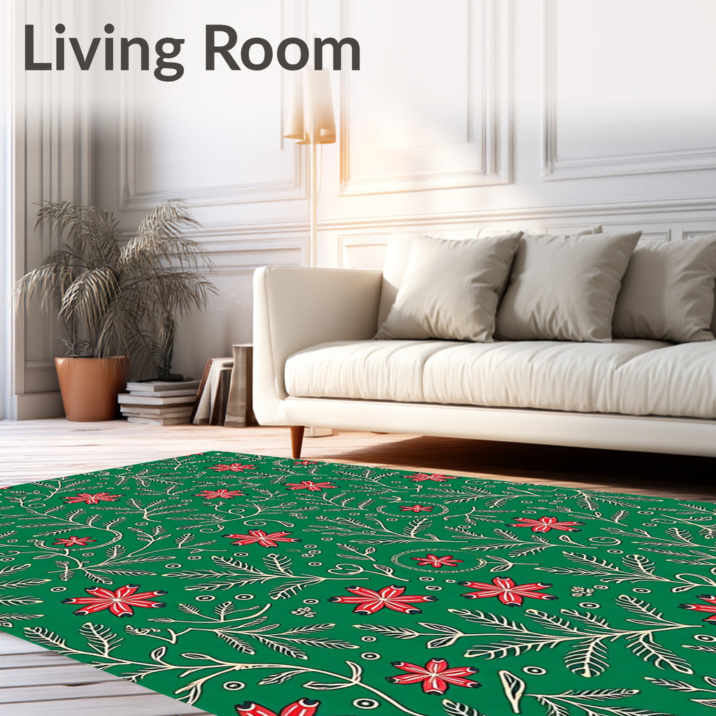 Green Red Floral Vine Scatter Rug