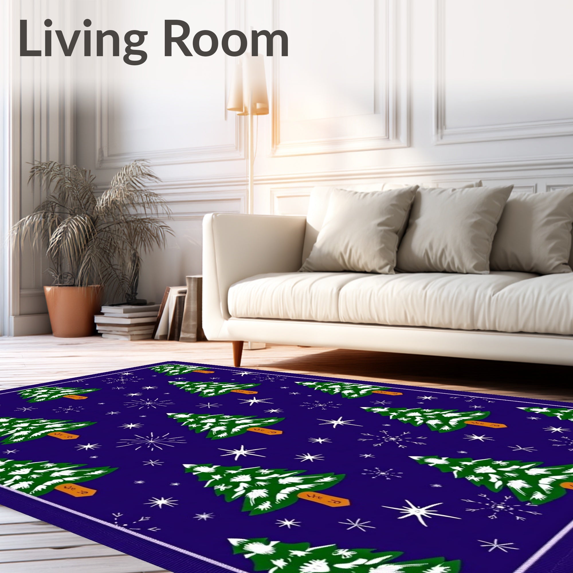 Happy Evergreen Trees Snowfall Scene Rug