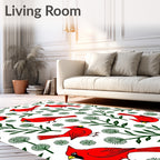 Whimsical Red Cardinal Green Dandelion Blooms Rug