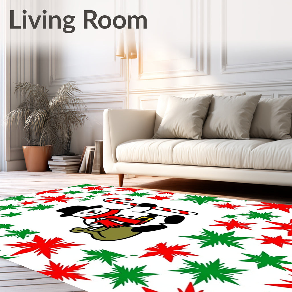 Christmas Snowman Red Green Starburst Rug