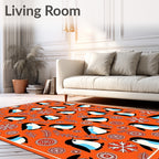 Whimsical Penguin Snowflakes Orange Rug